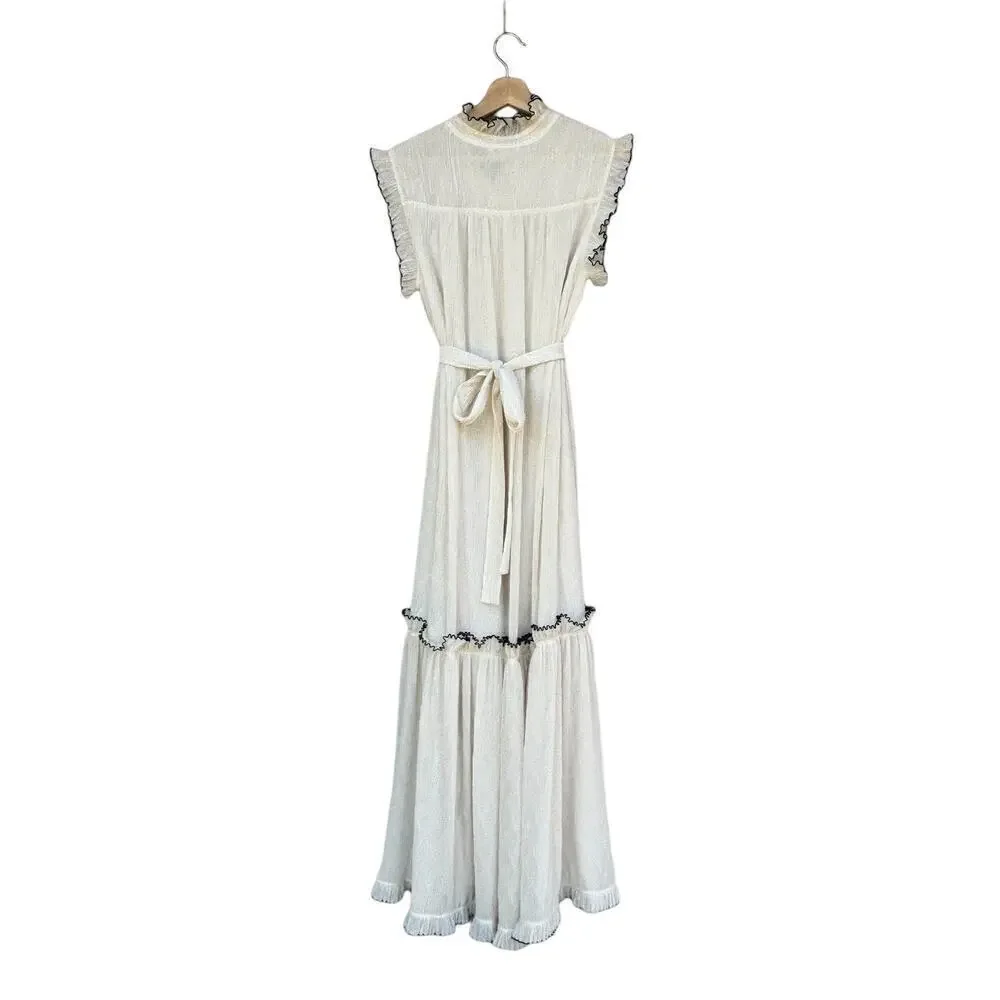 Tory Burch White Meredith Maxi Dress Ruffled Tiered Size 8